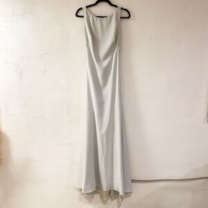 Theia Bridesmaid Bianca Twist Back Maxi Gown in Silver Size 6